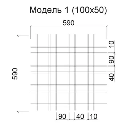 Грильято Нестандартная ячейка Модель 1 ячейка 100х50мм, супер-хром, высота 30 мм, ширина 5 мм