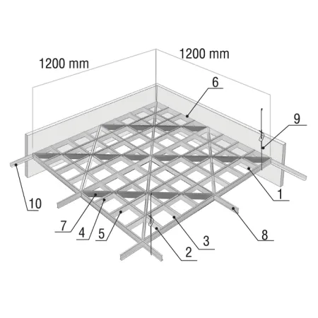 Грильято D15 Диагональное 150x150, окраска по RAL, высота 37 мм, ширина 15 мм