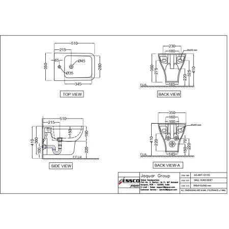 Биде настенное Essco Aspire AIS-WHT-101153 Белое
