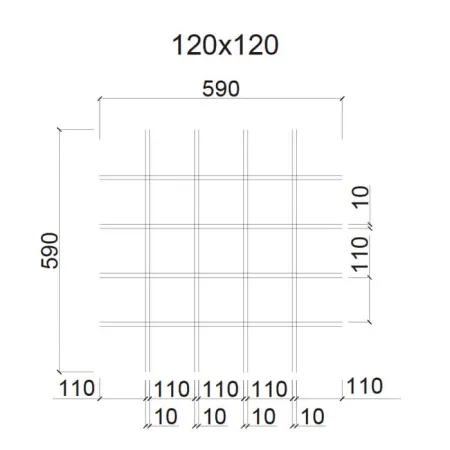 Грильято ячейка 120x120, высота 30 мм, ширина 5 мм, супер-хром